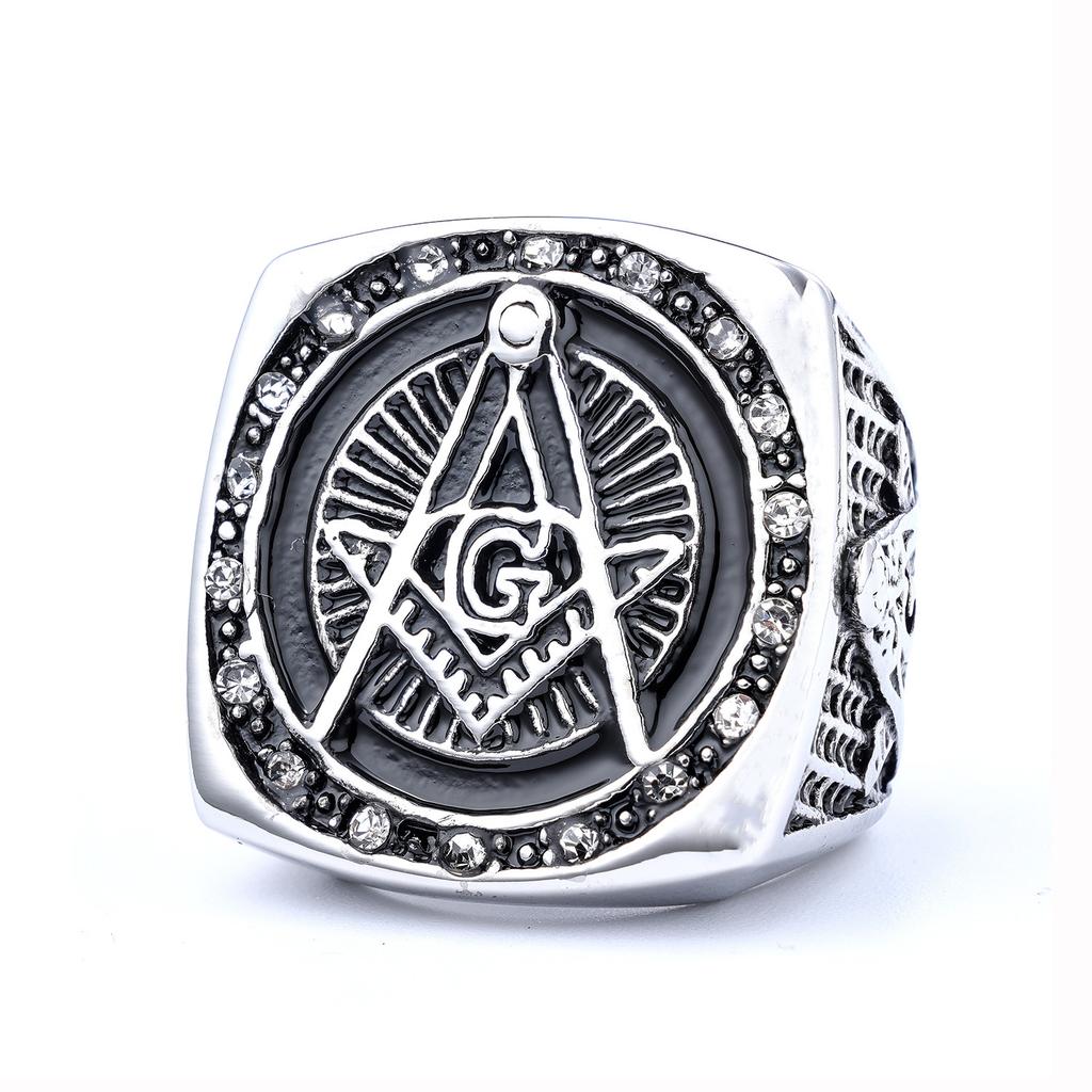 2026 Dominanter Retro Diamantbesetzter AG Freimaurerform Ring Personalisierter Retro Mode Schmuck