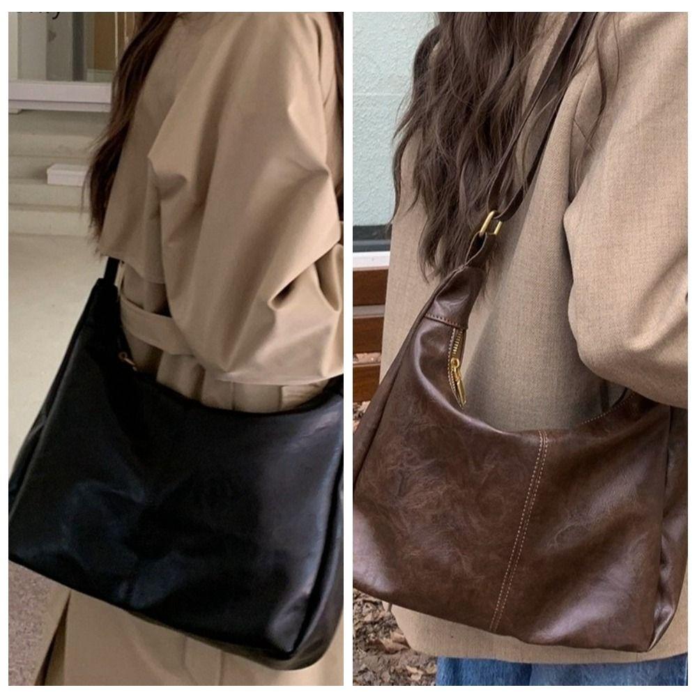 Square Leather Shoulder Bag Hobo Women Handbag Vintage Boston Crossbody Bag  Work
