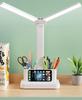 CLEAYODO Desk Lamp, Stand Light, 4500mAh LED, Eye-Friendly, Foldable, with Double Pen Stand, Reading Lamp, USB Rechargeable, AC Outlet Compatible.