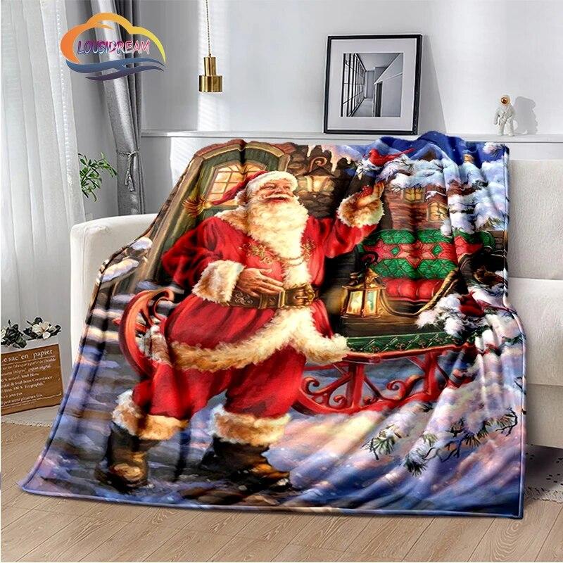 Frohe Weihnachten Serie Santa Decke Flanell Wärme Weiche Plüsch Sofa Bett Werfen