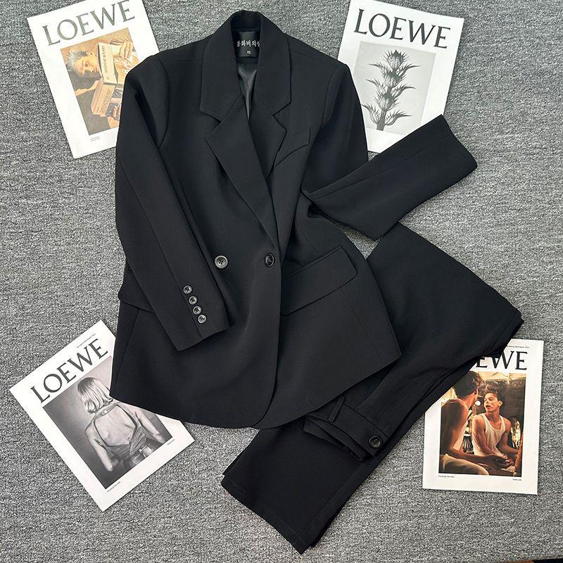 Women's Petite Gray Loose Two-Piece Suit Jacket Set - Early Spring 2025 Casual Blazer