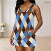 Women Plus Size Ring Strap Sleeveless Geometric Printed Tank Top And Pocket Shorts Two Piece Set
