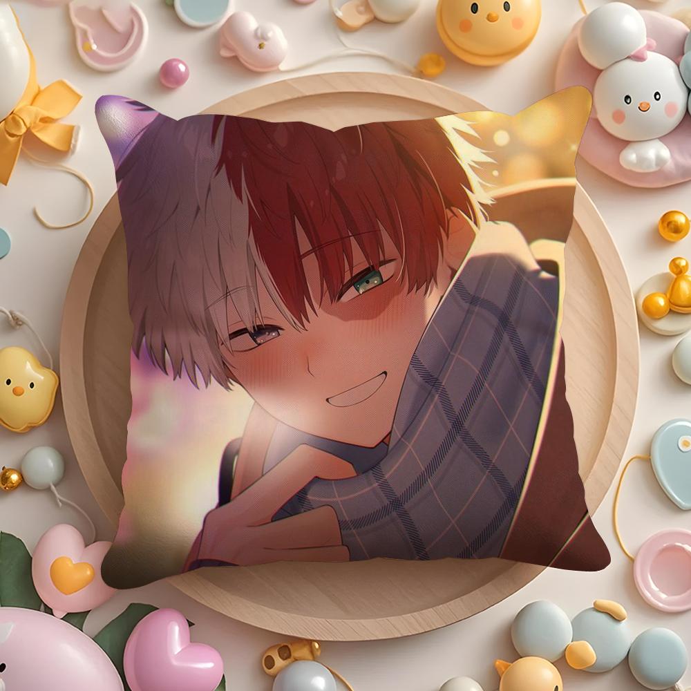 Kawaii SShoto TTodoroki Chibi Cushion Cover Plush Fabric Soft DoubleSided Printed Sofa Warm Winter Home Gift Pillow Cover