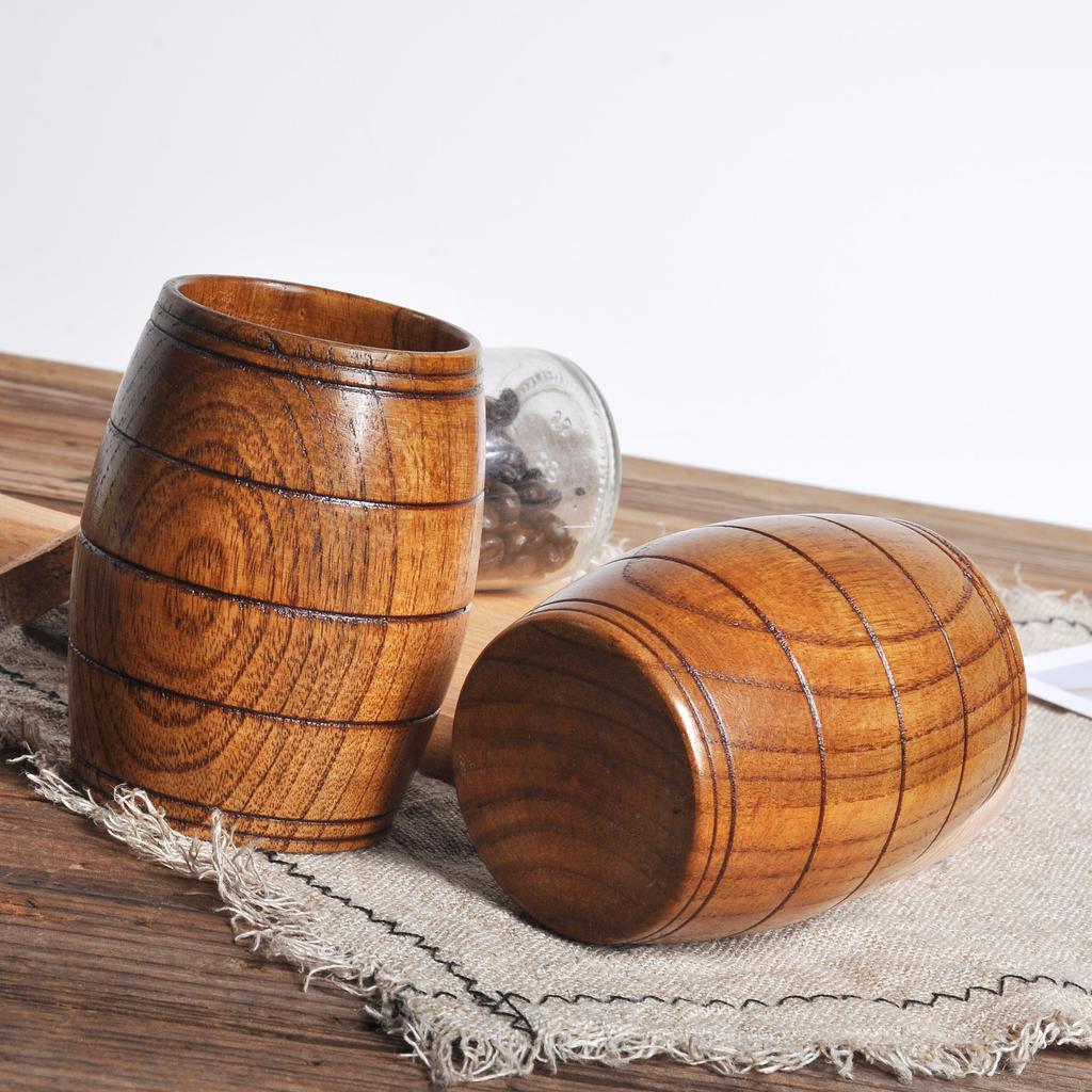 1PCS Creative Oak Barrel Shape Wooden Cup Natural Sour Datewood Teacups Wooden Wine Glasses for Beer Tea Wine Coffee Juice