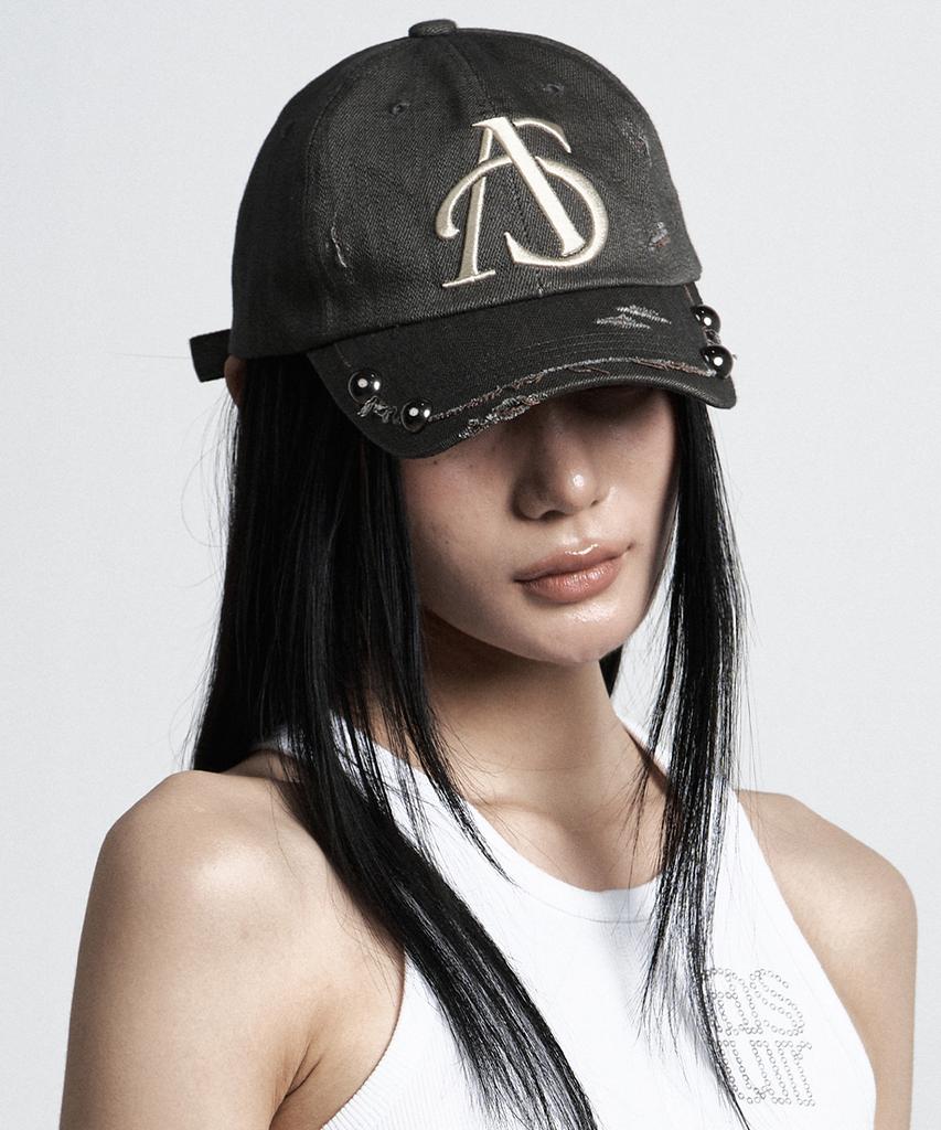 Aejeuyua Damaged Studded Ball Cap Khaki