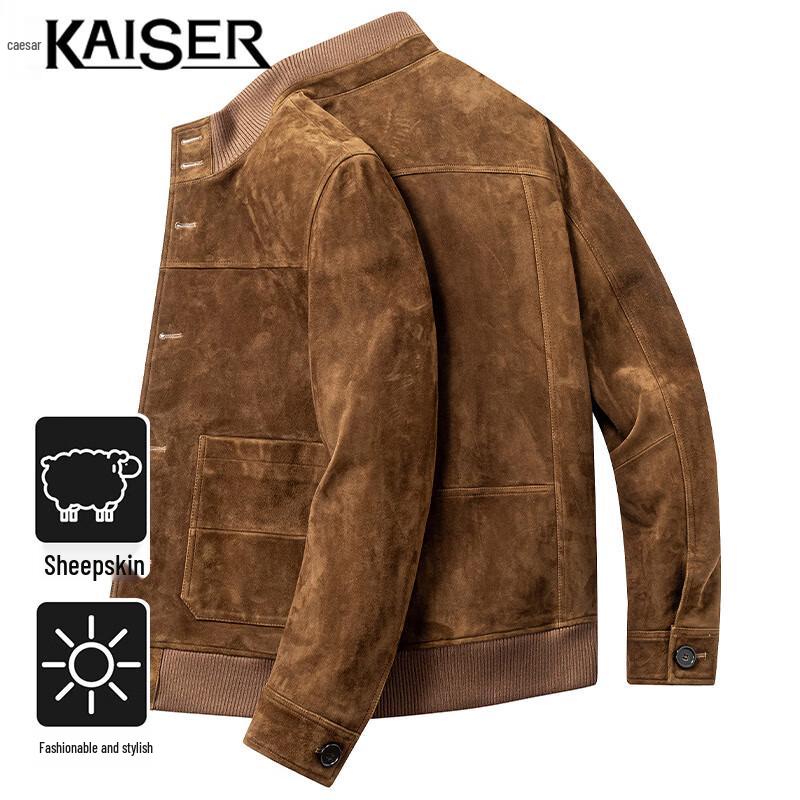 

KAISER Men s Stand-Collar Sheepskin Leather Jacket 4XL