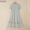 ZANZEA Women Casual Round Neck Summer Short Sleeve Splice Dress