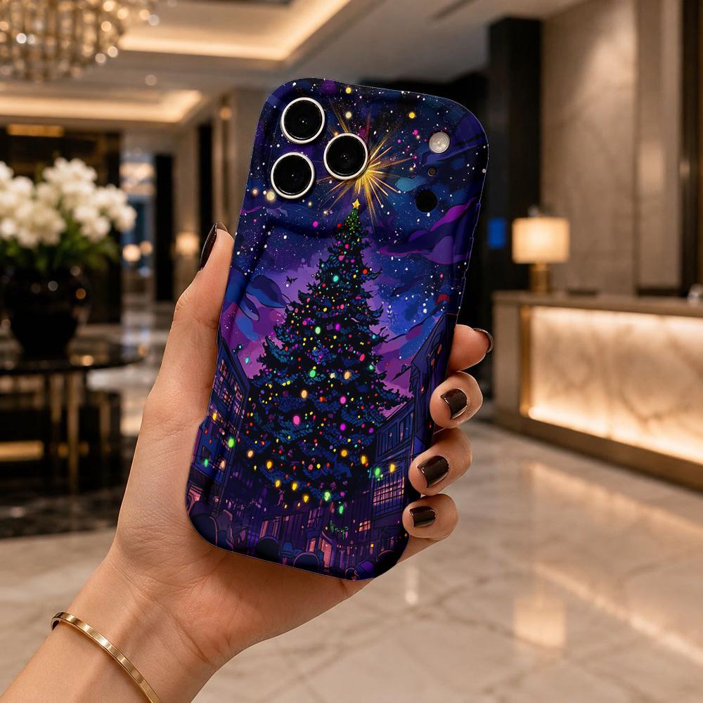 Christmas Tree Starry Night Phone Case for iPhone 17 Pro Max, Festive Holiday Glitter Soft TPU Cover, Winter Xmas Decorative Protective Back Shell