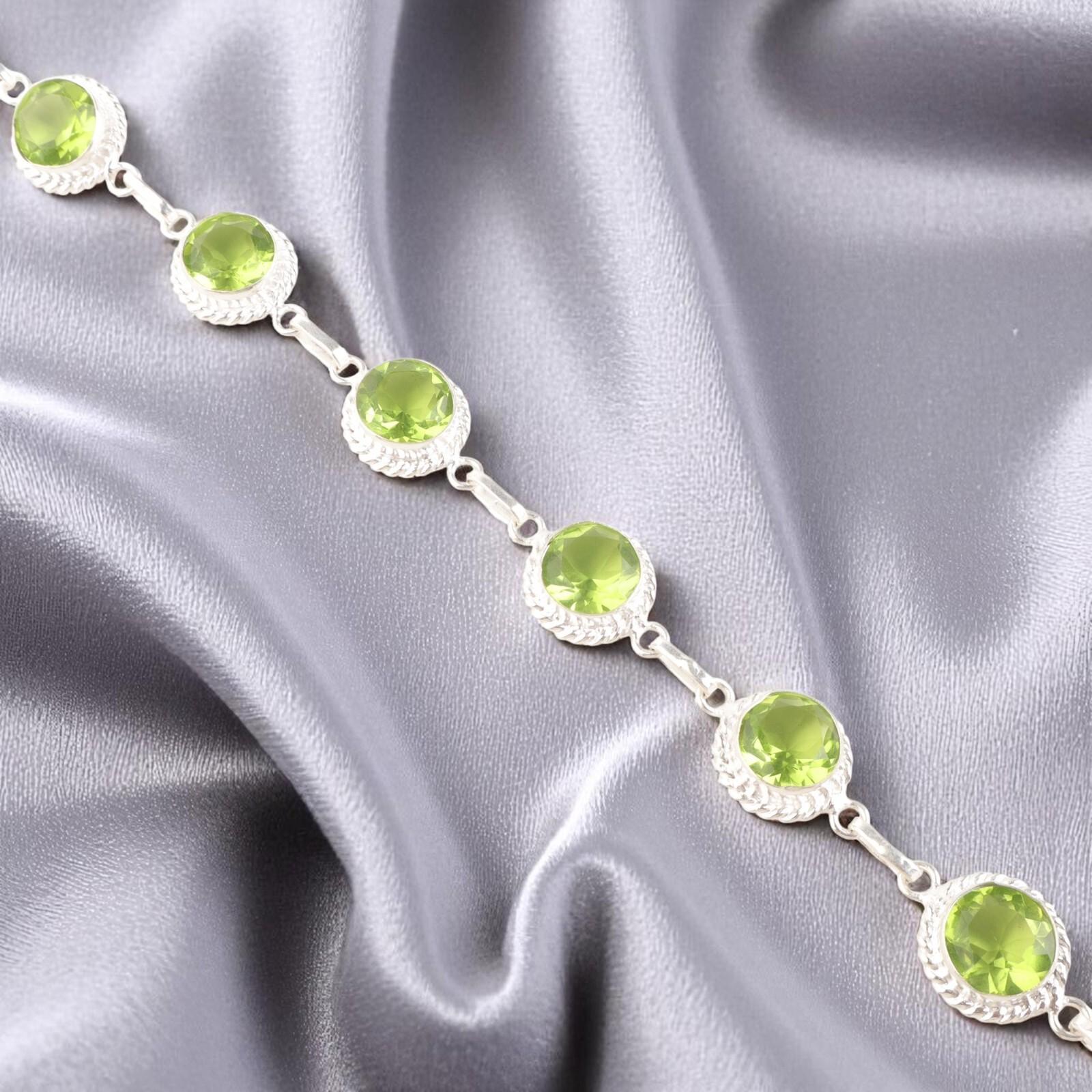 

Перидот Драгоценный камень 925 Стерлинговое серебро Ювелирные изделия Ручной работы Браслет 9 Подарок на день рождения RB-8-7