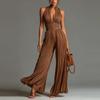 2026 Europäischer & Amerikanischer Stil Sexy Falten-Neckholder-Jumpsuit mit Weißen Weitbeinigen Hosen