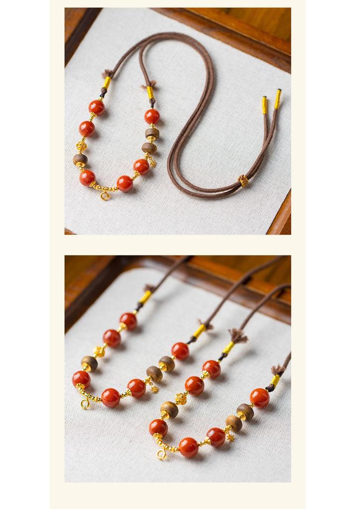 Xirui Red Agate Beaded Necklace with Star Rope Clasp – Retro Style Sweater or Collarbone Chain for Women
