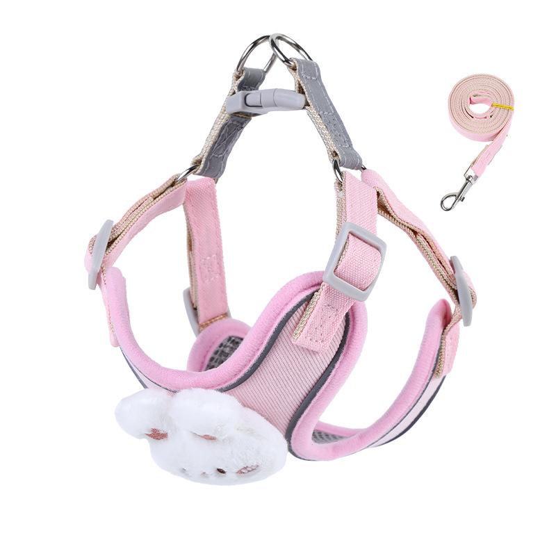Dog leash, three-dimensional cute cartoon chest back small dog vest type anti-break free dog walking leash