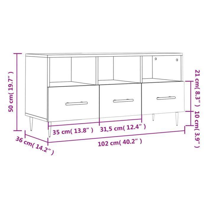 VidaXL Meuble TV chêne fumé 102x36x50 cm bois d'ingénierie 829025