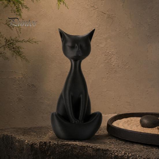 Cat Collectible Art Piece 3D Printed Meditating Figurine, Modern Abstract Sculpture with Cross-Legged Pose, Desk Decor Minimalist for Office