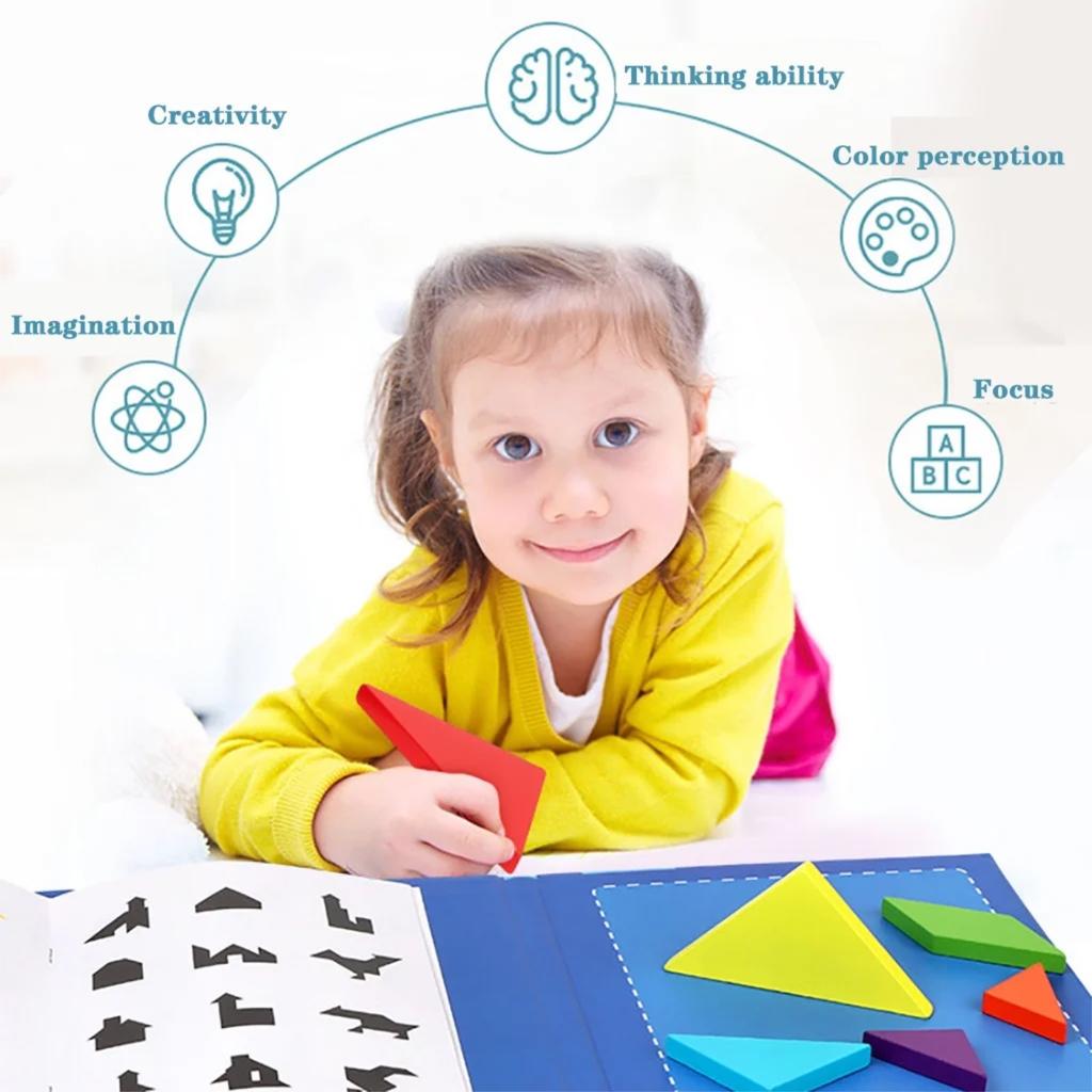 Wooden  Magnetic Tangram Puzzle Book Educational Toys For Children Baby Kid Portable  Learning Intelligence
