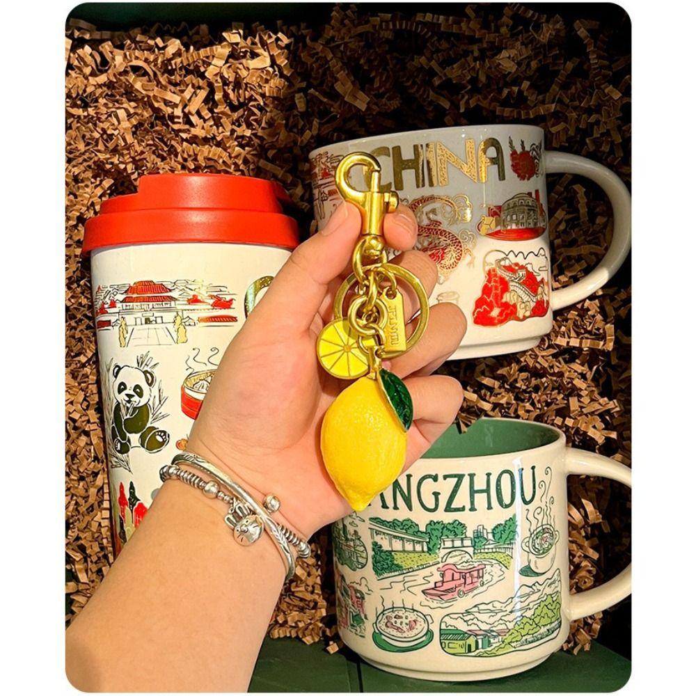 Fruktformad Citron Nyckelring Fräsch Design Handväska Hänge Ny Nyckelring