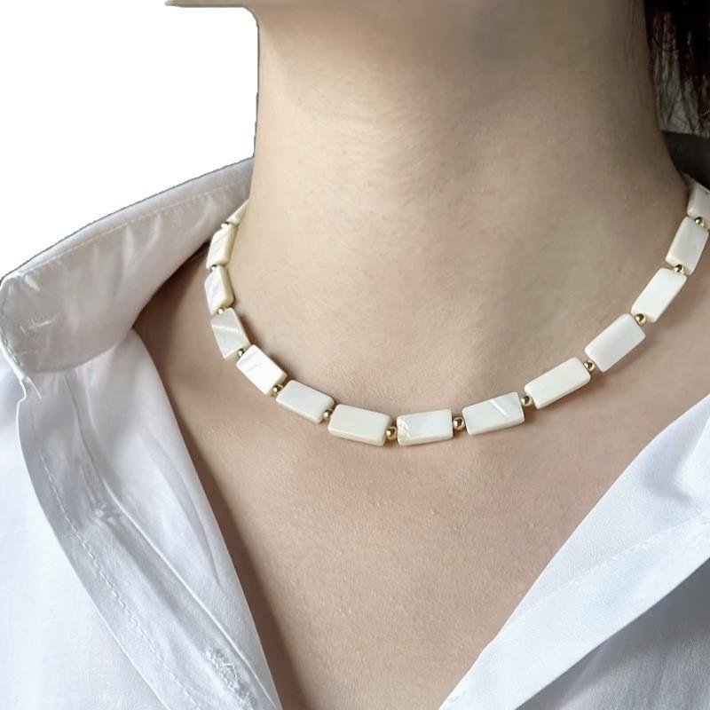 Women'S Neck Chain Rectangular Shell Necklace Women'S Light Luxury Fashion Bamboo Temperament Versatile Necklace