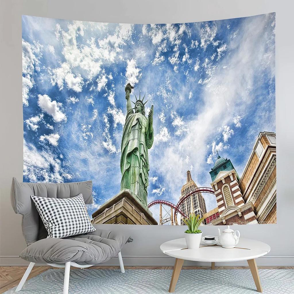 Berühmte Freiheitsstatue Wandteppich New York Sonnenuntergang Nachtansicht Wandteppich Kunst Wandbehang Zuhause Wohnzimmer Schlafzimmer Wohnheim Wandteppiche