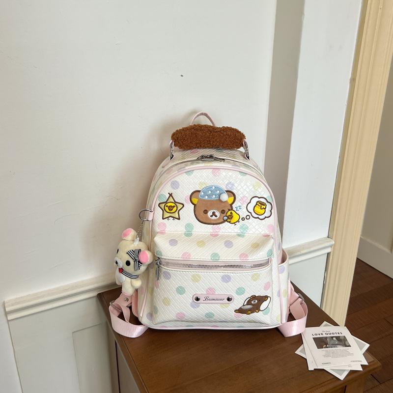 Schoolbag Dopamine Color Polka Dots Easy Bear Backpack Korean College Girl Backpack Junior High School Cute Cartoon School Bag