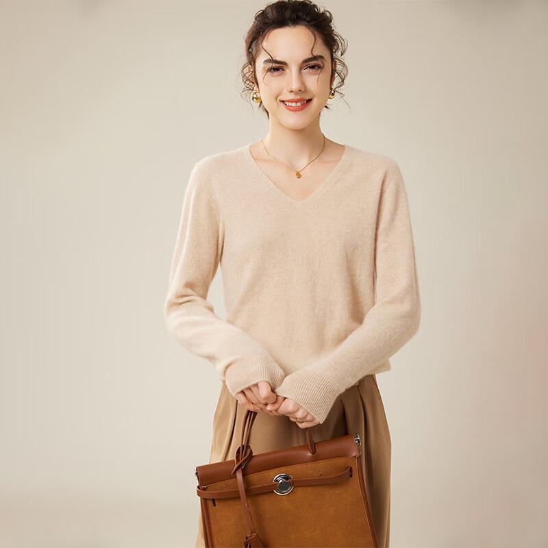 Fanzhen Women's 100% Cashmere V-Neck Sweater