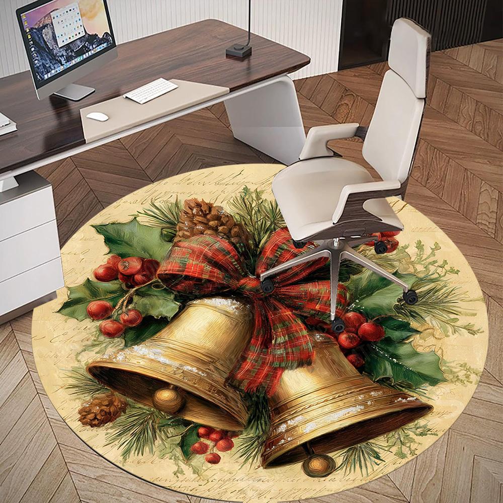 1PC Christmas bells Holly berries Office Round Area Rug, Under Office Chairs Bedroom Living Room Home Decor, Carpet for Office -1110161