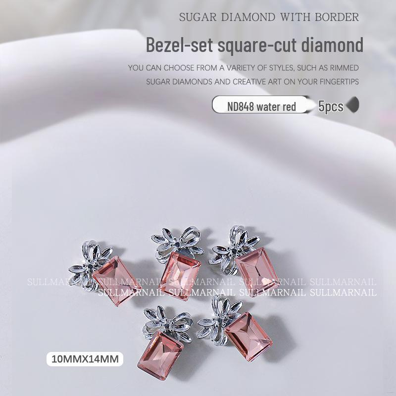 

Набор ювелирных изделий для ногтей из 5 предметов, прямоугольник с инкрустацией, флэш-металл, бант