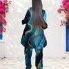 Women Plus Size Round Neck Long Sleeve Printed Layered Top And Long Pants Two Piece Set