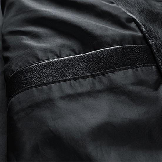 Men Jacket Color Block Long Sleeve Pockets Stand Collar Faux Leather Zipper Coat for Working