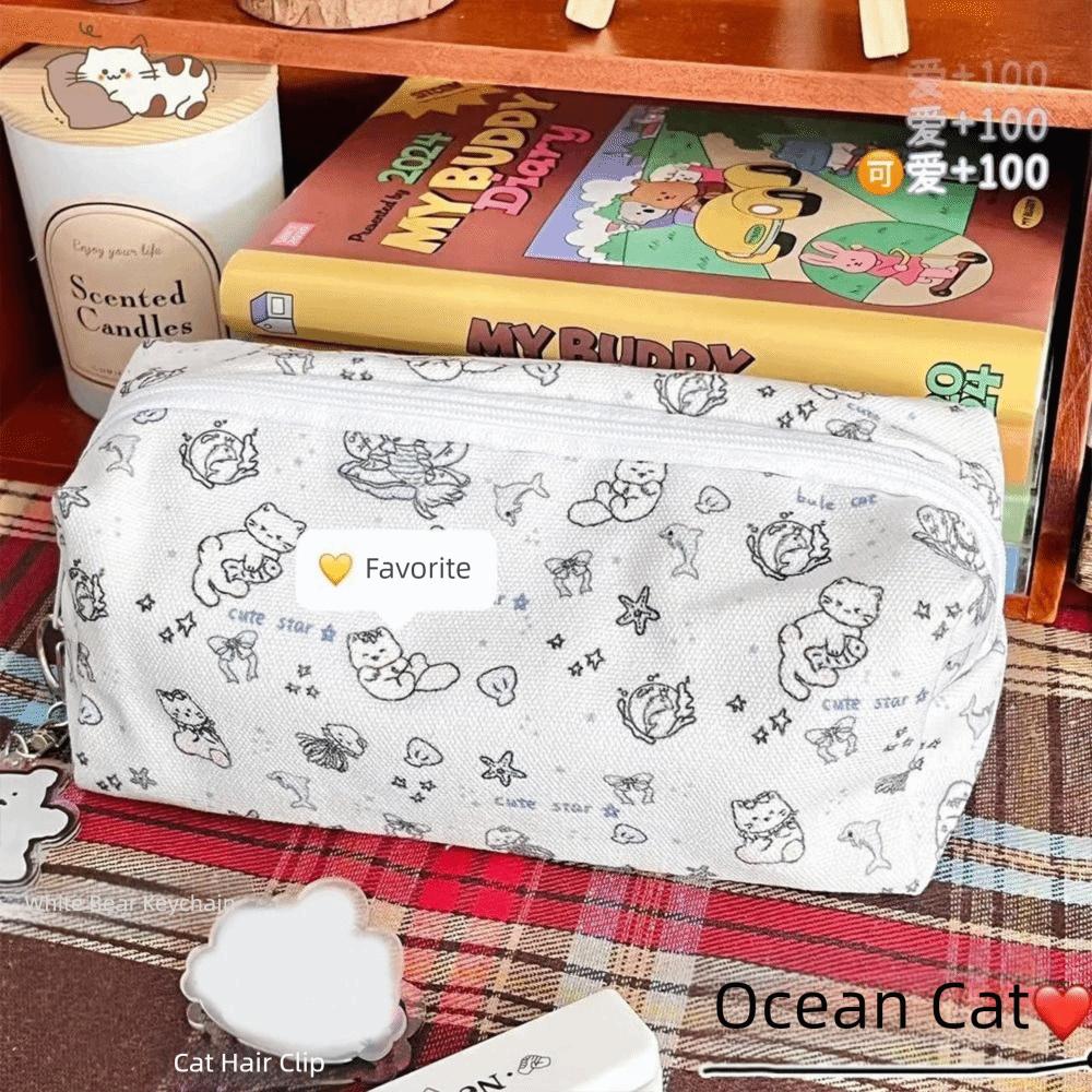 Ocean Cat Pen Bag Large Capacity Stationery Organizer Cute Stationery Bag Gift