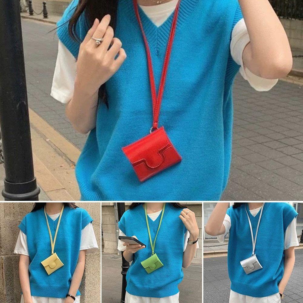 

PU Bag Necklace with Long Strap Wearing Key Bag Necklace Coin Bag Necklace Jewelry Accessories срібний