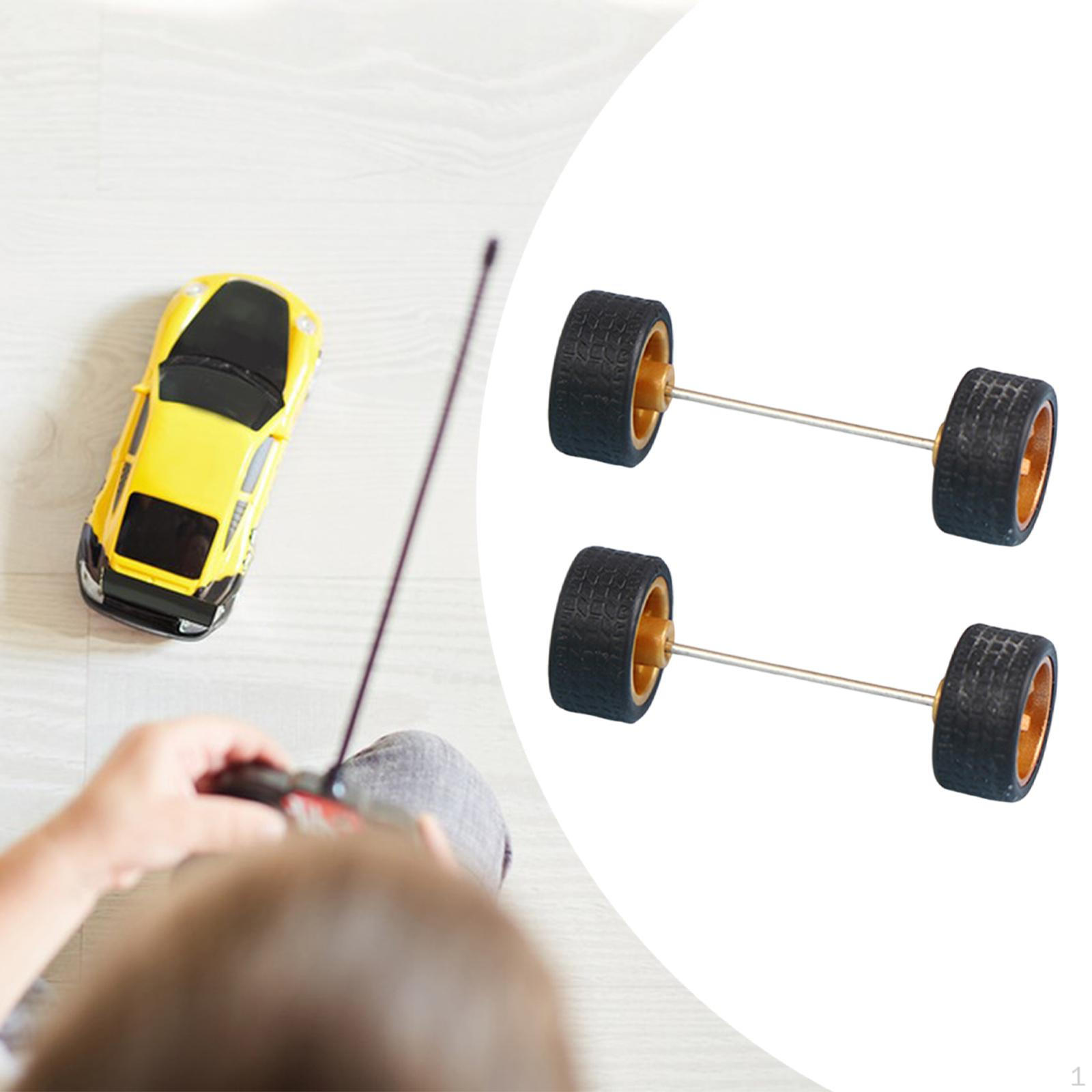 

2 Pieces 1/64 Scale Wheels Remote Control Car Parts Alloy Wheel Rims with Axles for Cars бронзовий