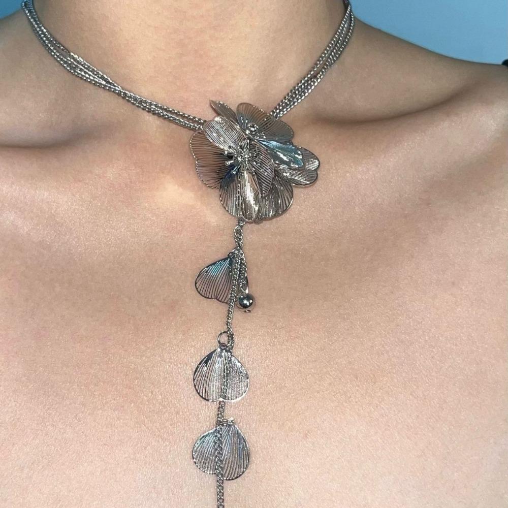 Temperament Retro Stereo Flowers Tassel Multi-layer Necklace for Women Exaggerated Hot Girl Collar Chain Jewelry Accessory Gifts