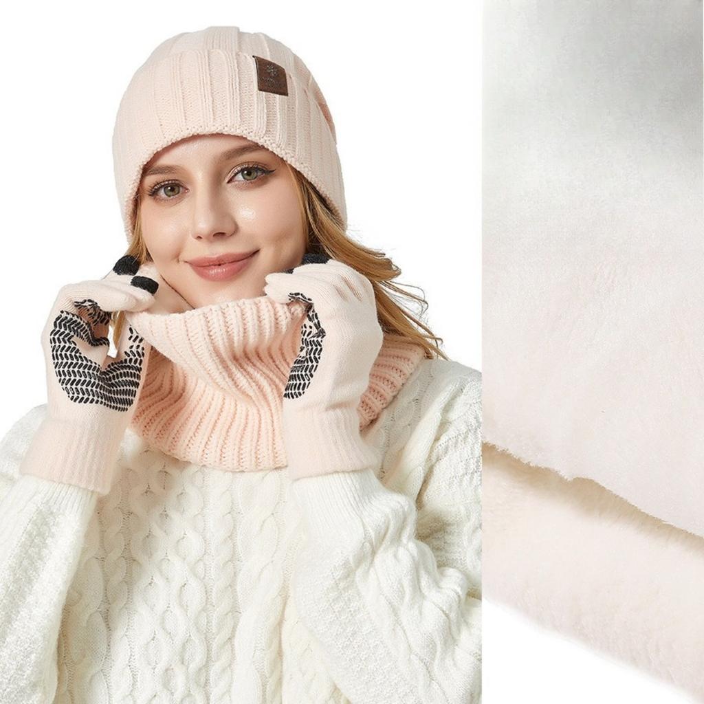 Men and Women, Warm Hat, Knitted Hat, Thick Scarf, Warm Gloves, Three Piece Set