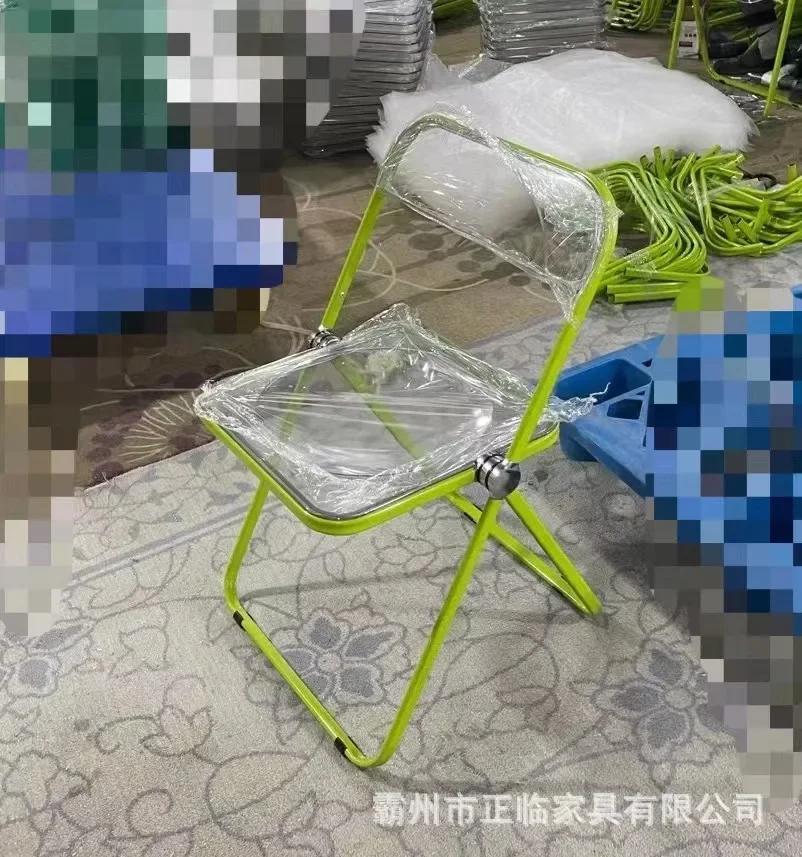 Transparent Chair Acrylic Fashion Chair Modern Milk Tea Dining Chair Stool Folding Restaurant  Balcony Furniture