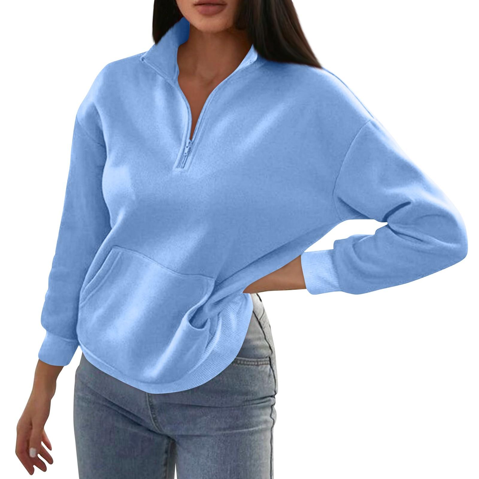 

Женская модная осенне-зимняя однотонная повседневная толстовка с карманом на молнии и воротником-стойкой XL