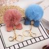 Faux Fur Pom Pom Keychain Women Girls Plush Ball Bag Backpack Pendant Creative Rhinestone Pu Leather Bow Car Keyring GiftS