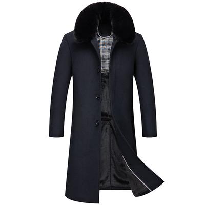 Autumn and Winter Super Long Wool Light Business Coat Men's Fashion Velvet Thickened Woolen Men's Coat Coat