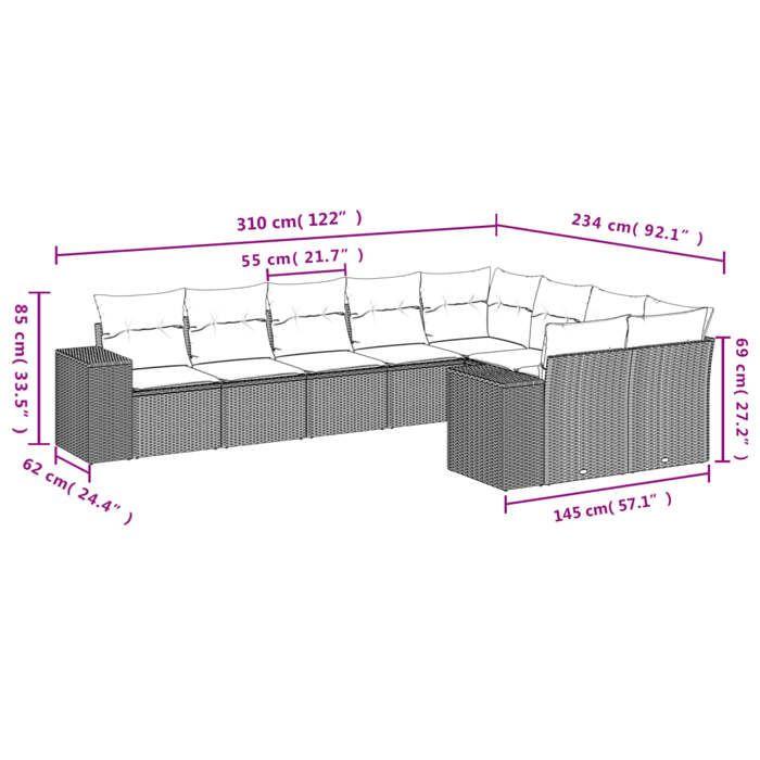VidaXL Salon de Jardin avec Coussins 9 pcs, Canapés de Patio, Ensemble de Meubles, Mobilier de Terrasse Exterieur, Marron 3223042