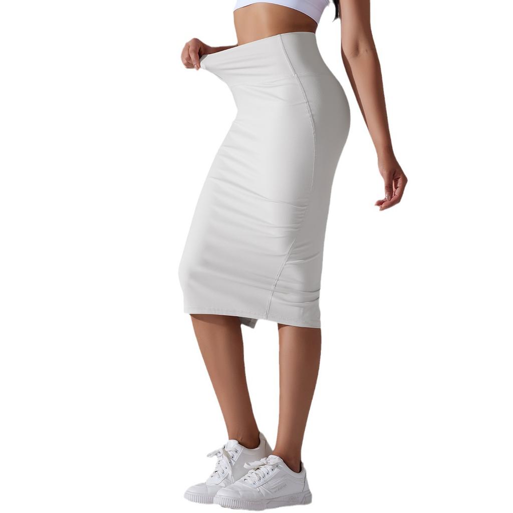 Naked High Waist Tight Hip Skirt Sports Skirt High Elastic Polished Medium and Long Split Casual Yoga Women's Skirt