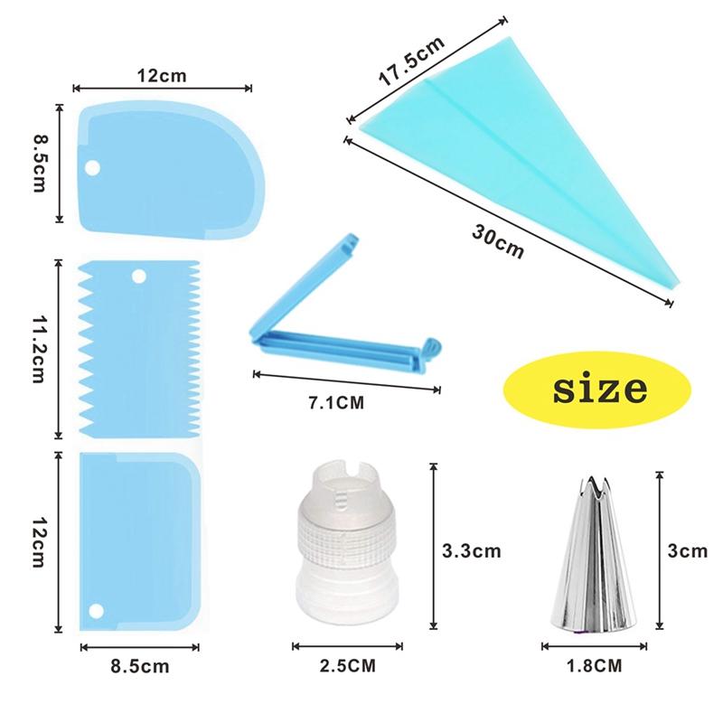 14pcs Cake Decorating Kit Piping Tips Silicone Pastry Icing Bags Nozzles Cream Scrapers Coupler Set DIY Cake Decorating Tools