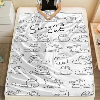 1PC Simon's Cat Print Flannel Blanket, High Quality All Seasons, Home Decor, Warmth and Comfort, Perfect for Christmas Gifts