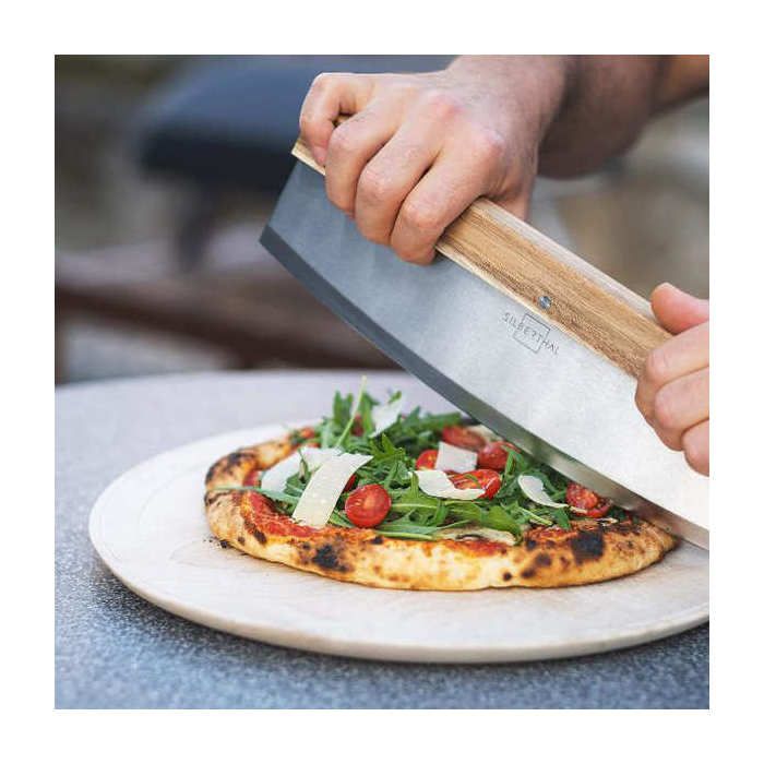 Couteau à pizza extra large en acier inoxydable et bois 33cm - le couteau