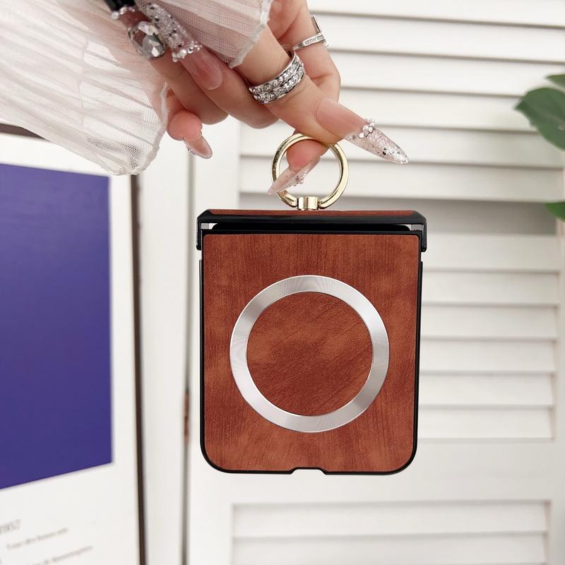 Solid Color Leather Magnetic Folding Case For Motorola Razr 60 50 Ultra 40 Ultra Wireless Charge Shockproof Slim Hard PC Ring Holder 3pcs Phone Cover