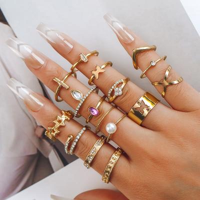 Jewelry Serpentine Diamond Open Index Finger Light Luxury Niche Color Simple Cross Star Pearl Ring