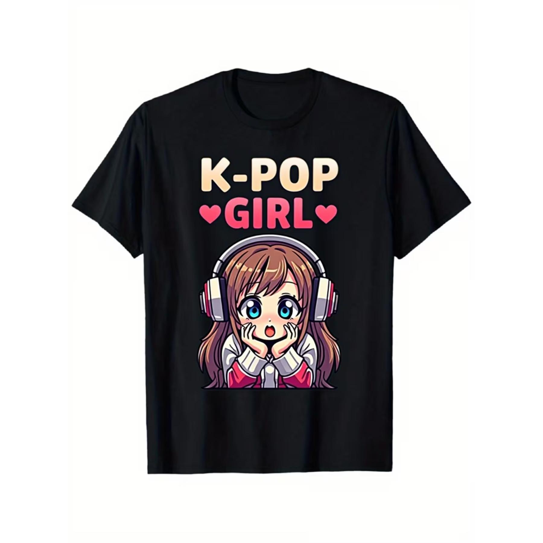 

Черная K-Pop футболка для девушек | Повседневная футболка с коротким рукавом, круглым вырезом, с аниме-мультяшным принтом для женщин и девушек-подростков, дышащая, мягкая, свободного кроя, для всех сезонов S чёрный