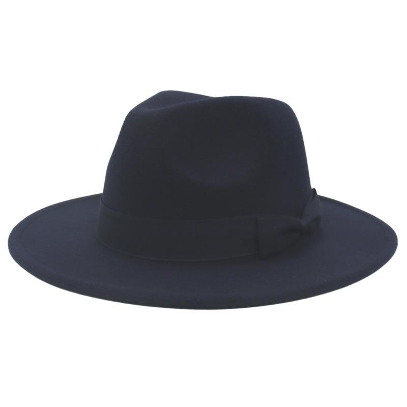 Wind Jazz Hat Big Eaves Hat Bow Flat Edge Top Hat Men And Women Woolen Felt Hat