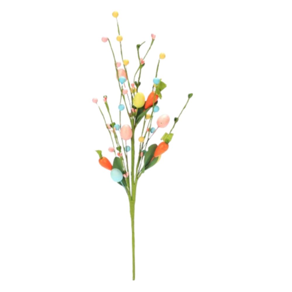 3pcs Festival Artificial Eggs Carrot Branches Spring Fake Plant Easter Eggs Stem  Home Vase Decor