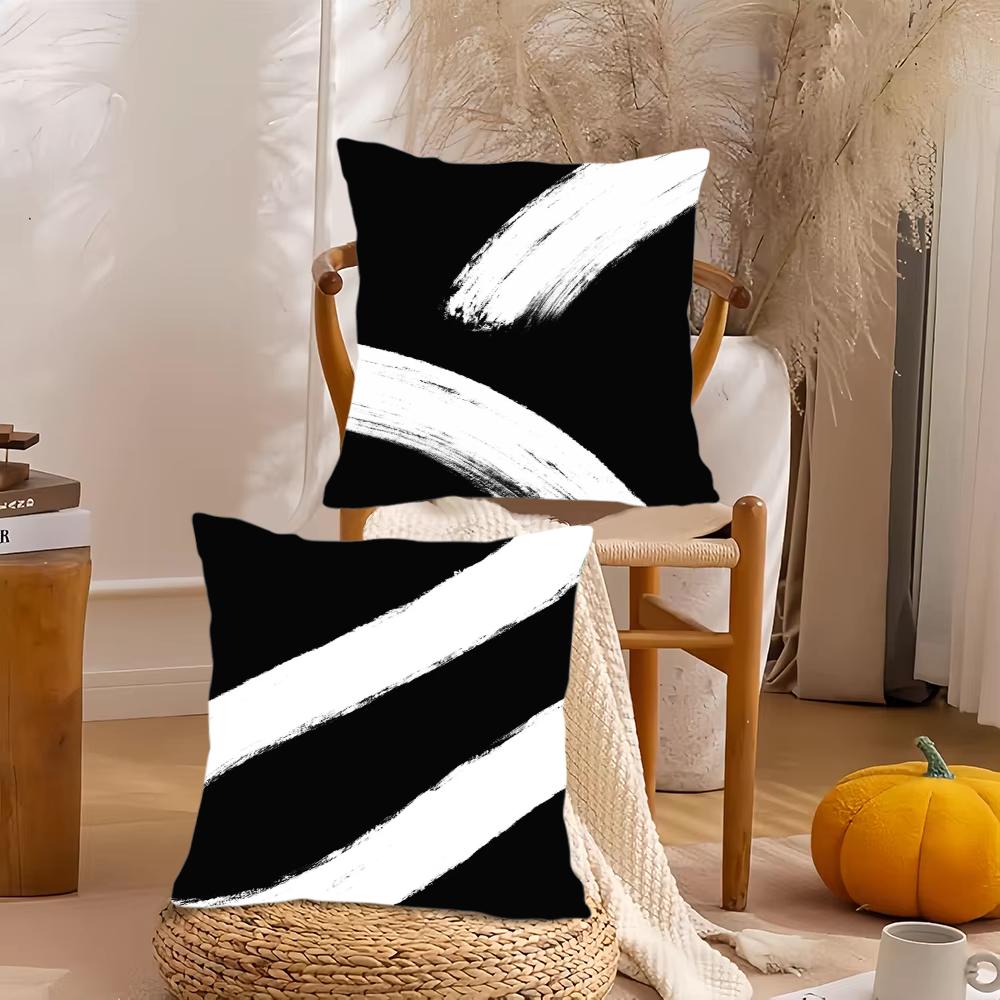 Abstract black and white Cushion Cover Silky Short Plush DoubleSided Printed Pillow Case for Sofa All Seasons Home Decor Gift