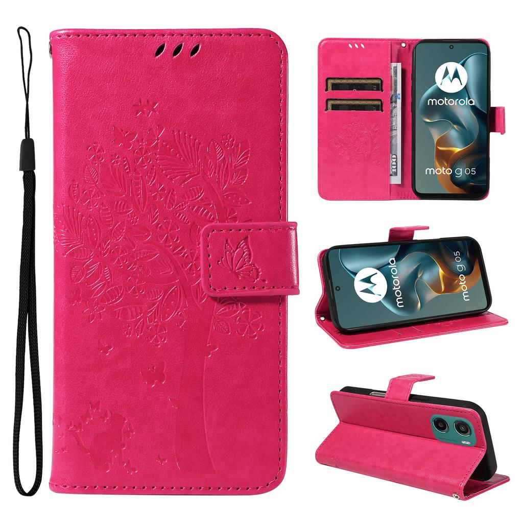 For Motorola Moto G05 4G Phone Case with Stand Cat Tree Pattern Leather Wallet Mobile Cover