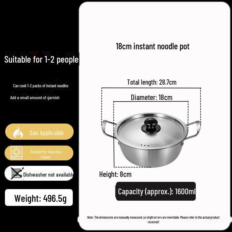 Zlatý korejský ramen hrnec z nerezové oceli s poklicí - dvojité uši, zesílené, ideální na nudle, polévku nebo malé horké hrnce.